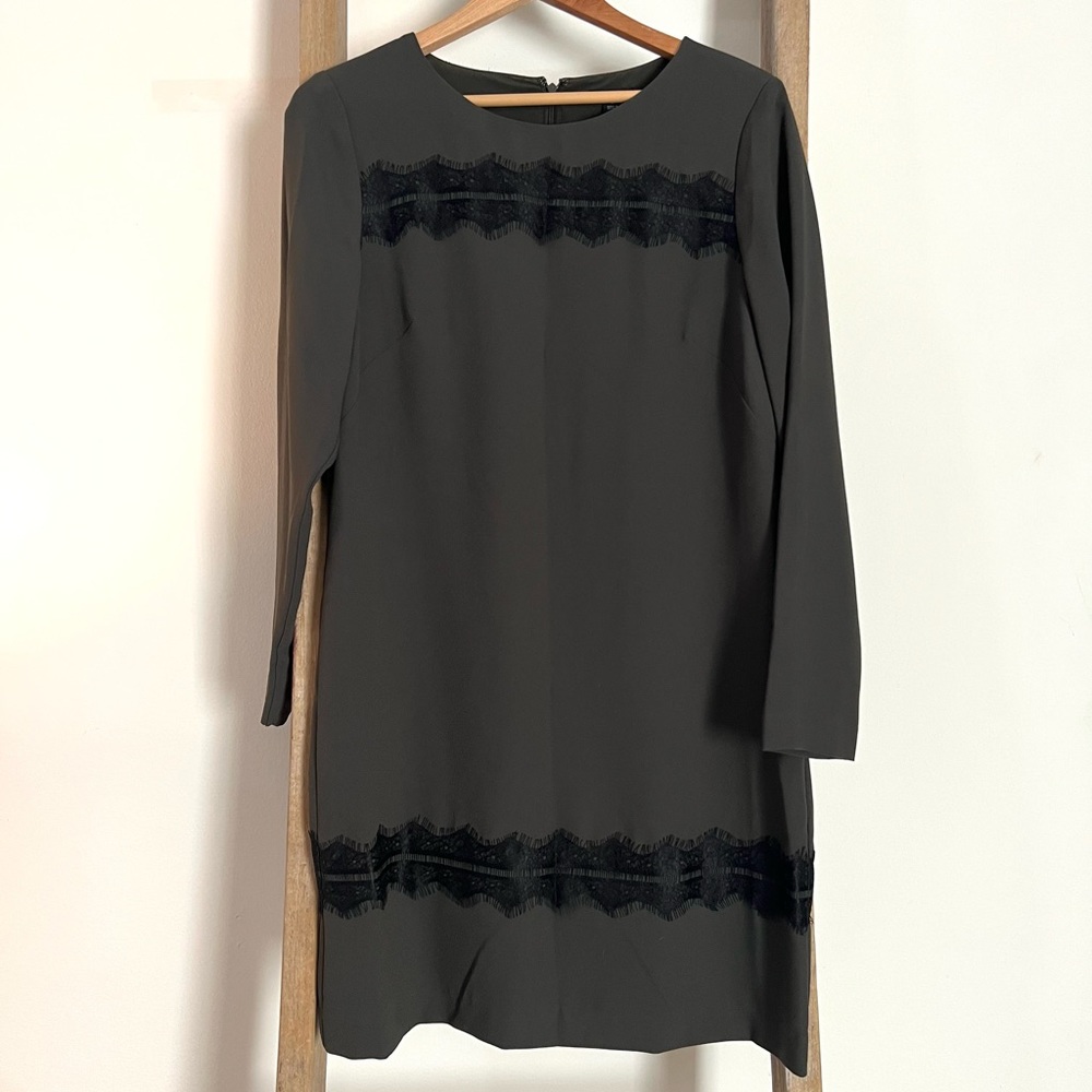 Ann Taylor dark gray dress with black lace accent. Size 10.